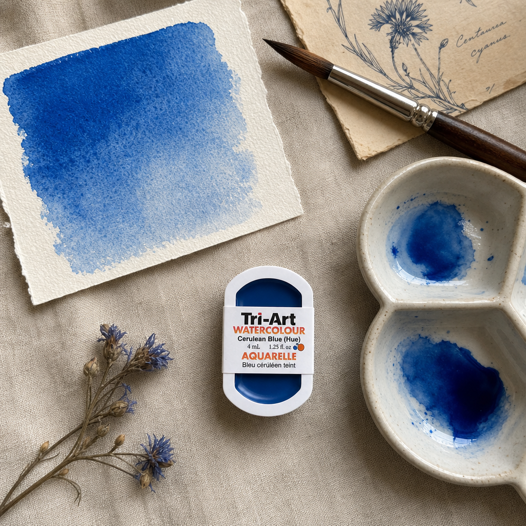 Tri-Art Watercolour pan Cerulean Blue (Hue) 4mL — opaque sky blue watercolour, Series 1