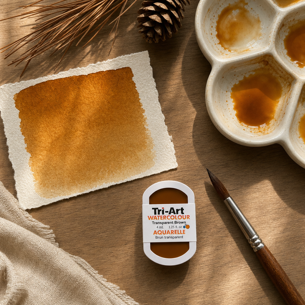 Tri-Art Watercolour pan Transparent Brown 4mL — warm amber-brown pigment PY 42 Series 2 watercolour pan