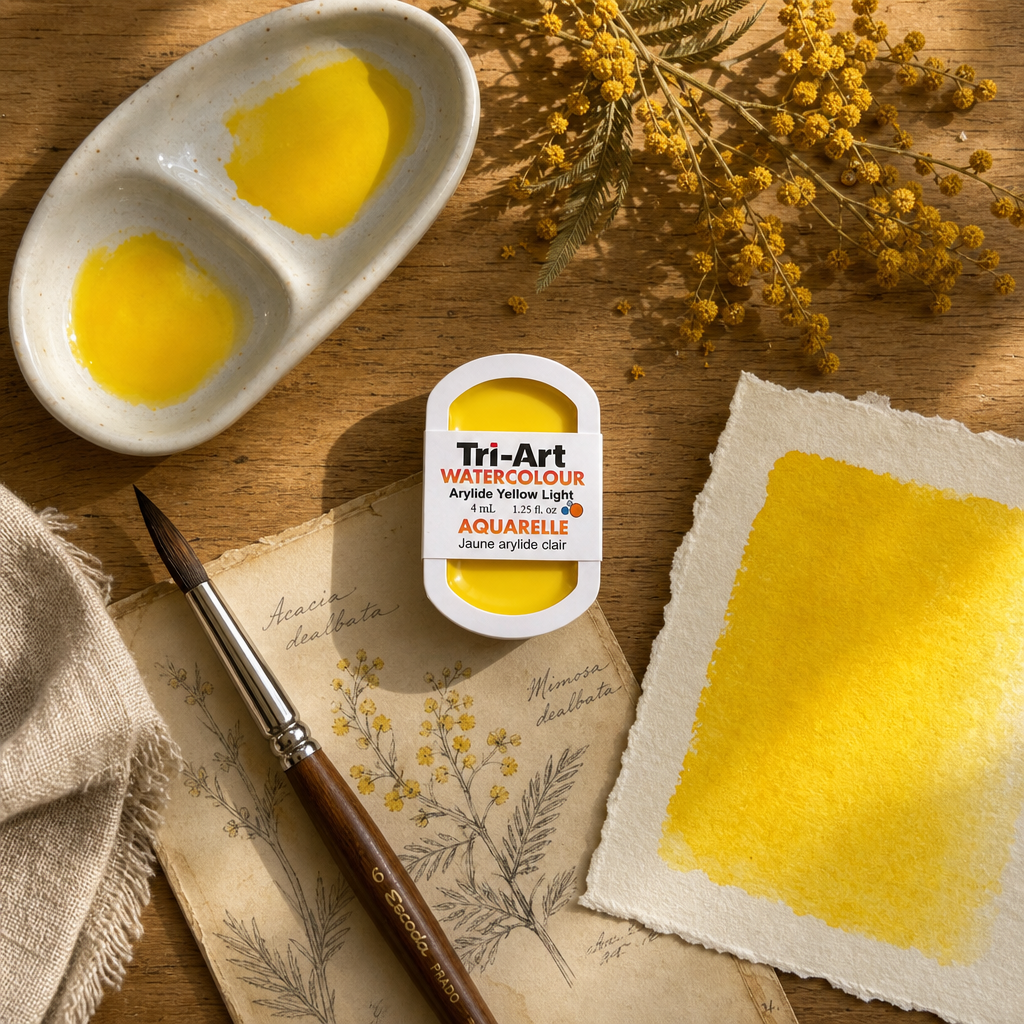 Tri-Art Watercolour pan Arylide Yellow Light #f8de00 semi-opaque PY 3 Series 2 watercolour paint