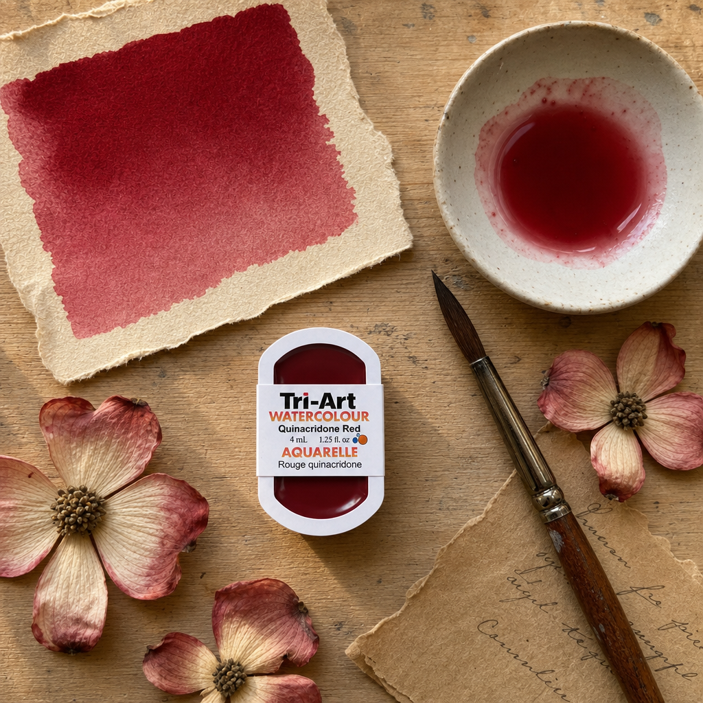 Tri-Art Watercolour pan Quinacridone Red transparent pigment, deep crimson #611326, Series 2, 4mL