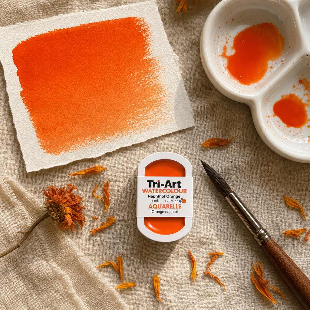 Tri-Art Watercolour pan Naphthol Orange – semi-opaque artists' watercolour pan, Series 2