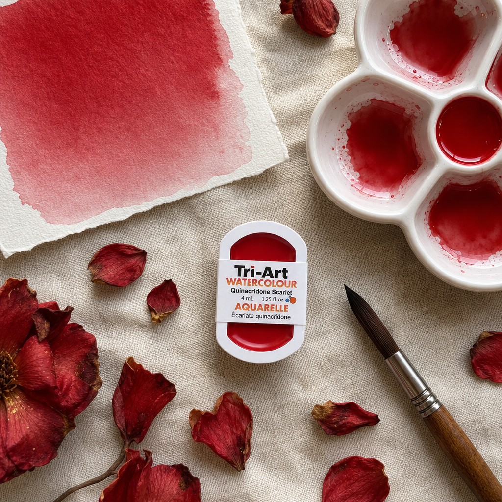 Tri-Art Watercolour pan Quinacridone Scarlet transparent watercolour paint, Series 3, deep crimson red