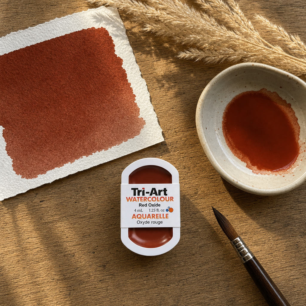 Tri-Art Watercolour pan in Red Oxide, opaque earth pigment PR 101, Series 1 — 4mL artist watercolour pan