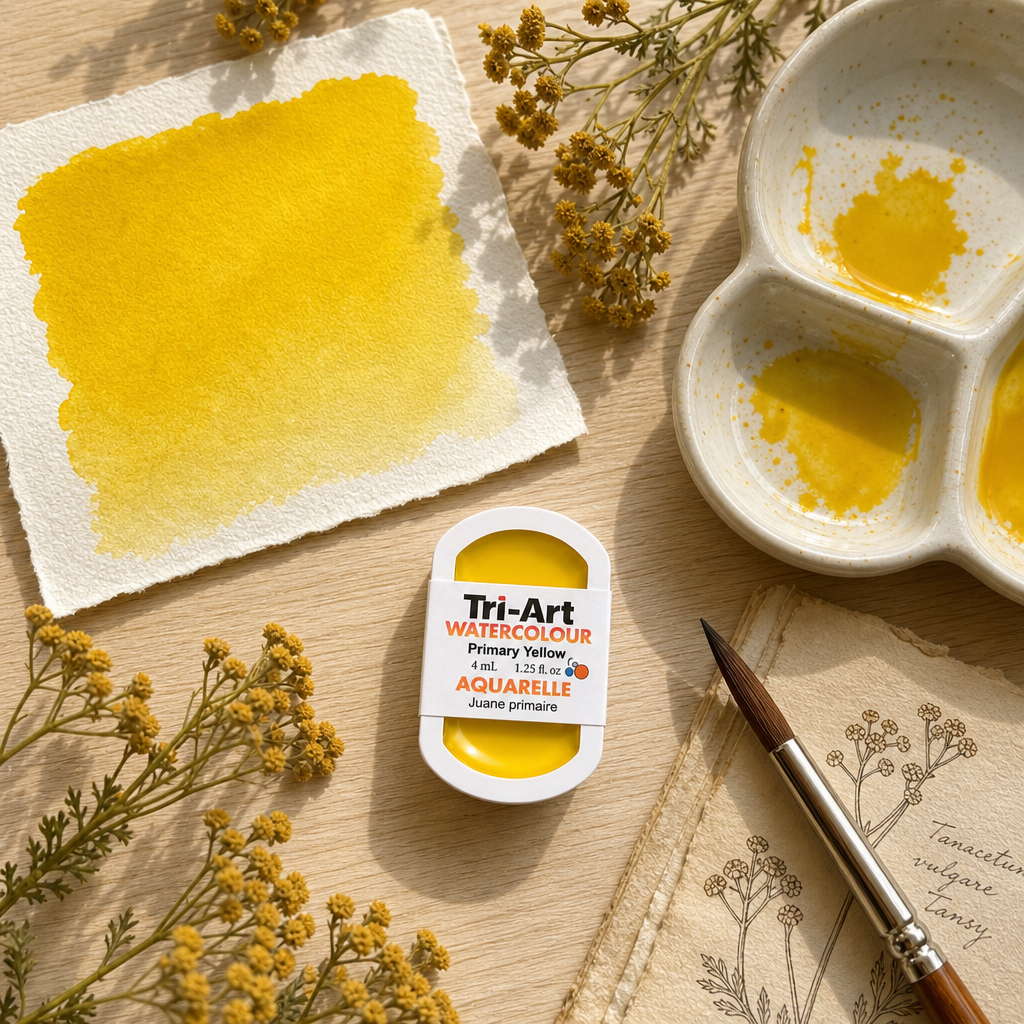Tri-Art Watercolour pan in Primary Yellow #eed000 — semi-opaque artists' watercolour, Series 1