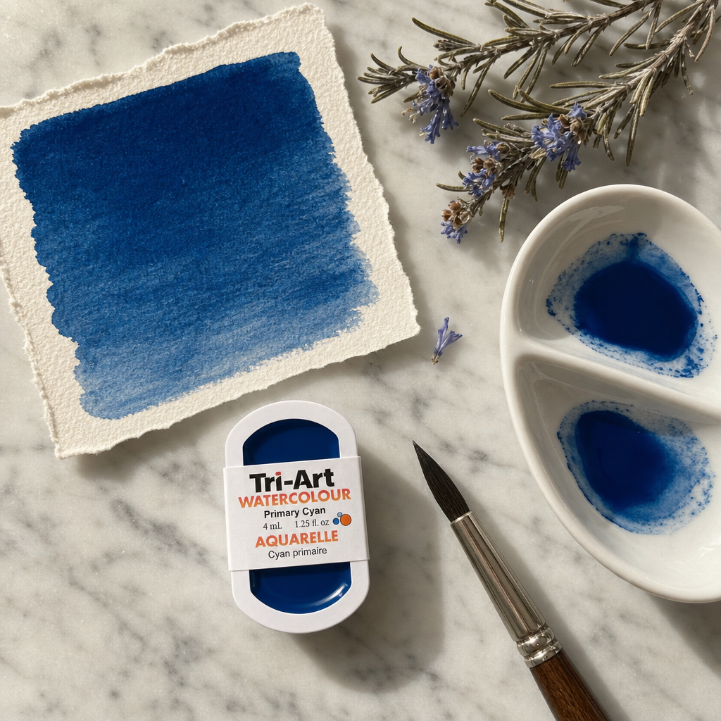 Tri-Art Watercolour pan in Primary Cyan — semi-opaque professional watercolour, Series 1, 4 mL