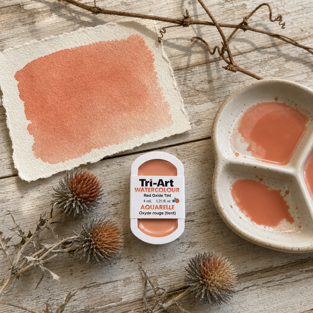 Tri-Art Watercolour pan in Red Oxide Tint, opaque warm terracotta hue, 4mL pan, Series 1