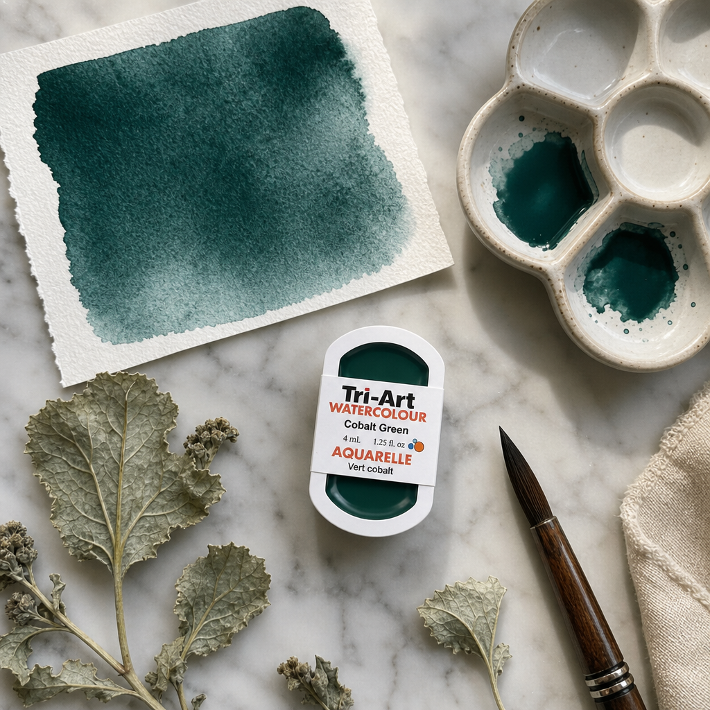 Tri-Art Watercolour pan Cobalt Green #004a3f – semi-opaque PG 26 Series 3 watercolour pan