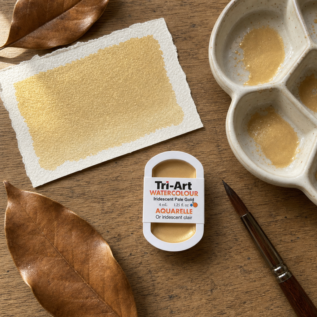 Tri-Art Watercolour pan in Iridescent Pale Gold, Series 1 semi-opaque watercolour paint, 4mL