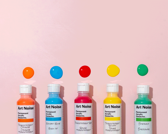 This is a .gif file which shows five colours from the Art Noise acrylic gouache line spread out in sequence.