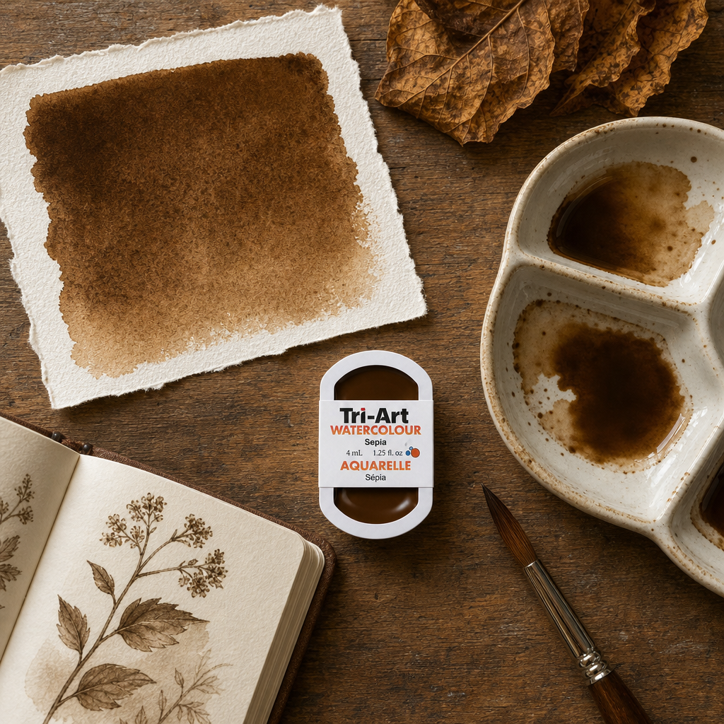 Tri-Art Watercolour pan in Sepia – transparent warm brown watercolour, Series 2, 4mL pan