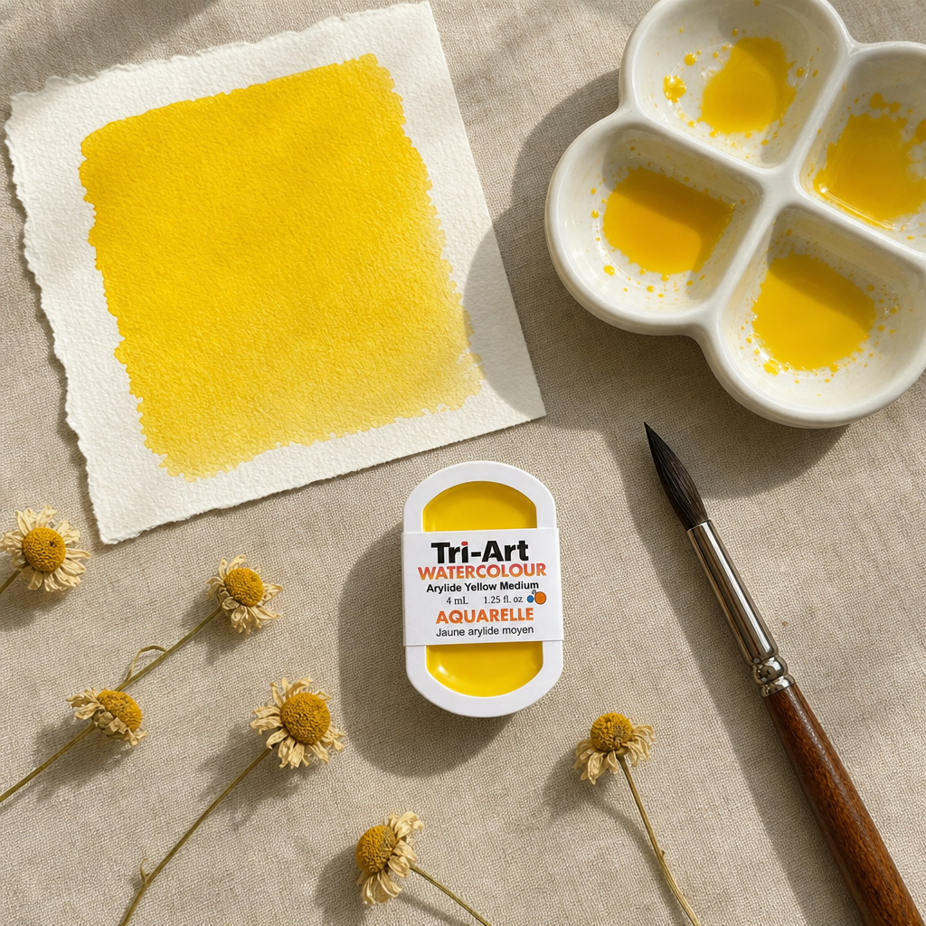 Tri-Art Watercolour pan Arylide Yellow Medium – semi-opaque PY 74 watercolour pan, Series 1