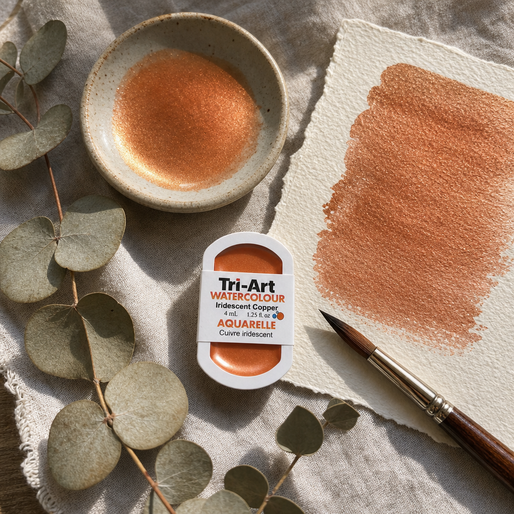 Tri-Art Watercolour pan in Iridescent Copper, semi-opaque Series 2 watercolour paint, 4mL