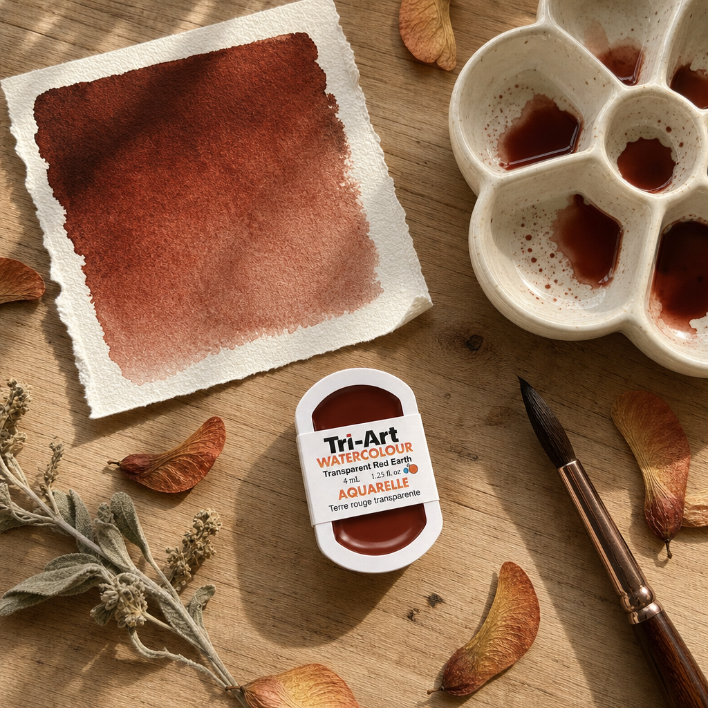 Tri-Art Watercolour pan Trans. Gold Oxide transparent earth tone deep reddish-brown watercolour paint