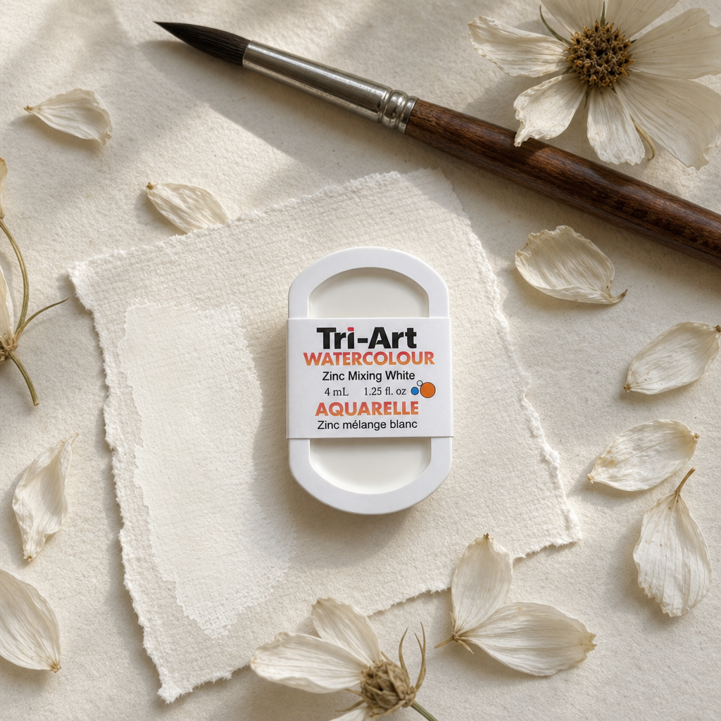 Tri-Art Watercolour pan Zinc Mixing White semi-opaque PW 4 Series 1 watercolour paint 4mL