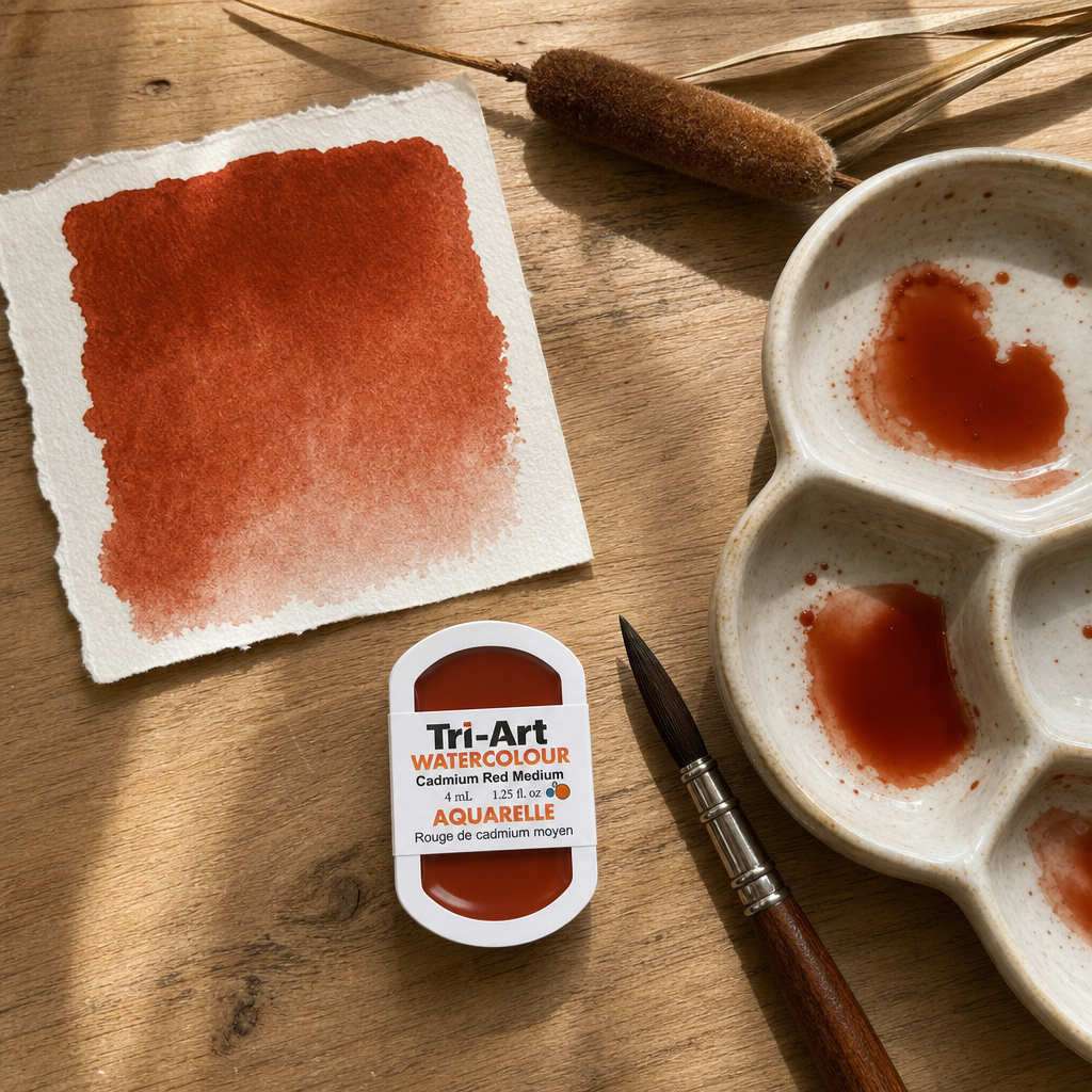 Tri-Art Watercolour pan in Transparent Yellow Oxide, 4mL — warm reddish-brown transparent watercolour, Series 1
