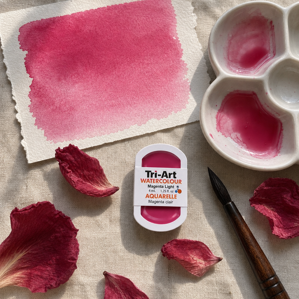 Tri-Art Watercolour pan Magenta Light, semi-opaque warm magenta-pink, 4 mL artist watercolour pan