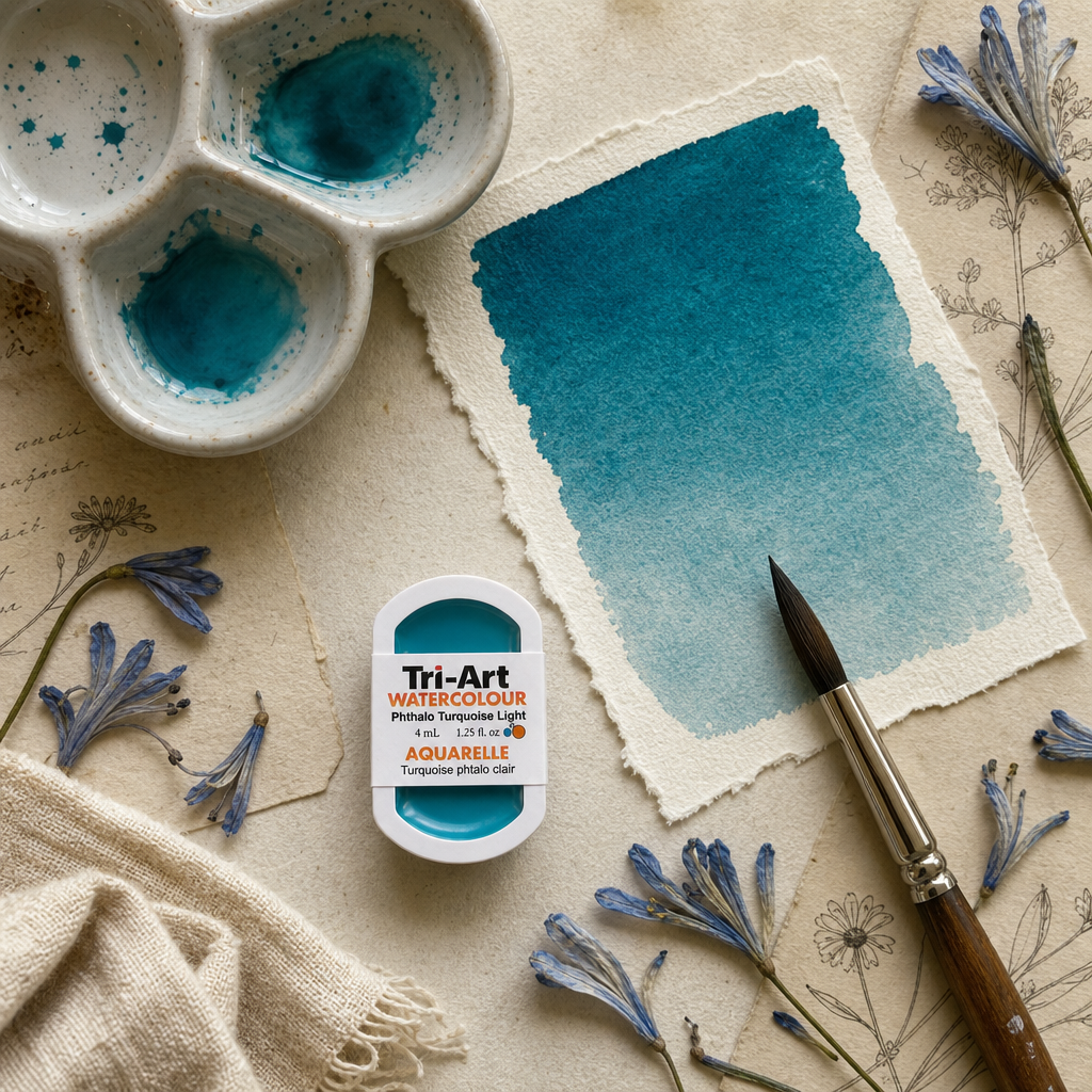 Tri-Art Watercolour pan Phthalo Turquoise Light 4mL — deep teal opaque watercolour, Series 1