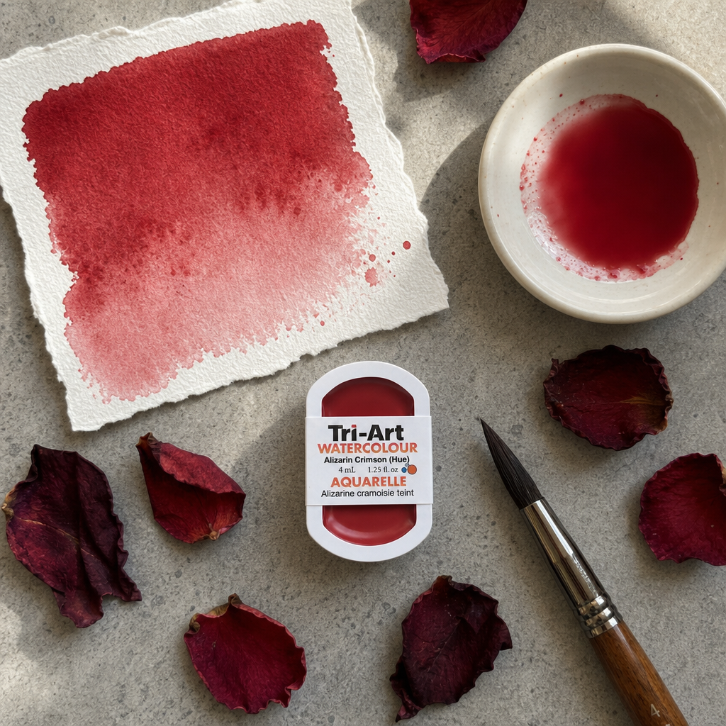 Tri-Art Watercolour pan Alizarin Crimson (Hue) — transparent deep crimson watercolour, Series 1, 4 mL