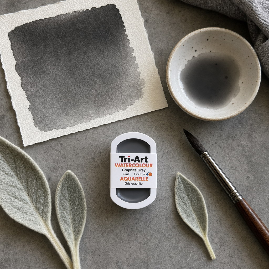 Tri-Art Watercolour pan Graphite Grey semi-opaque pigment 5mL artist watercolour paint pan Series 2