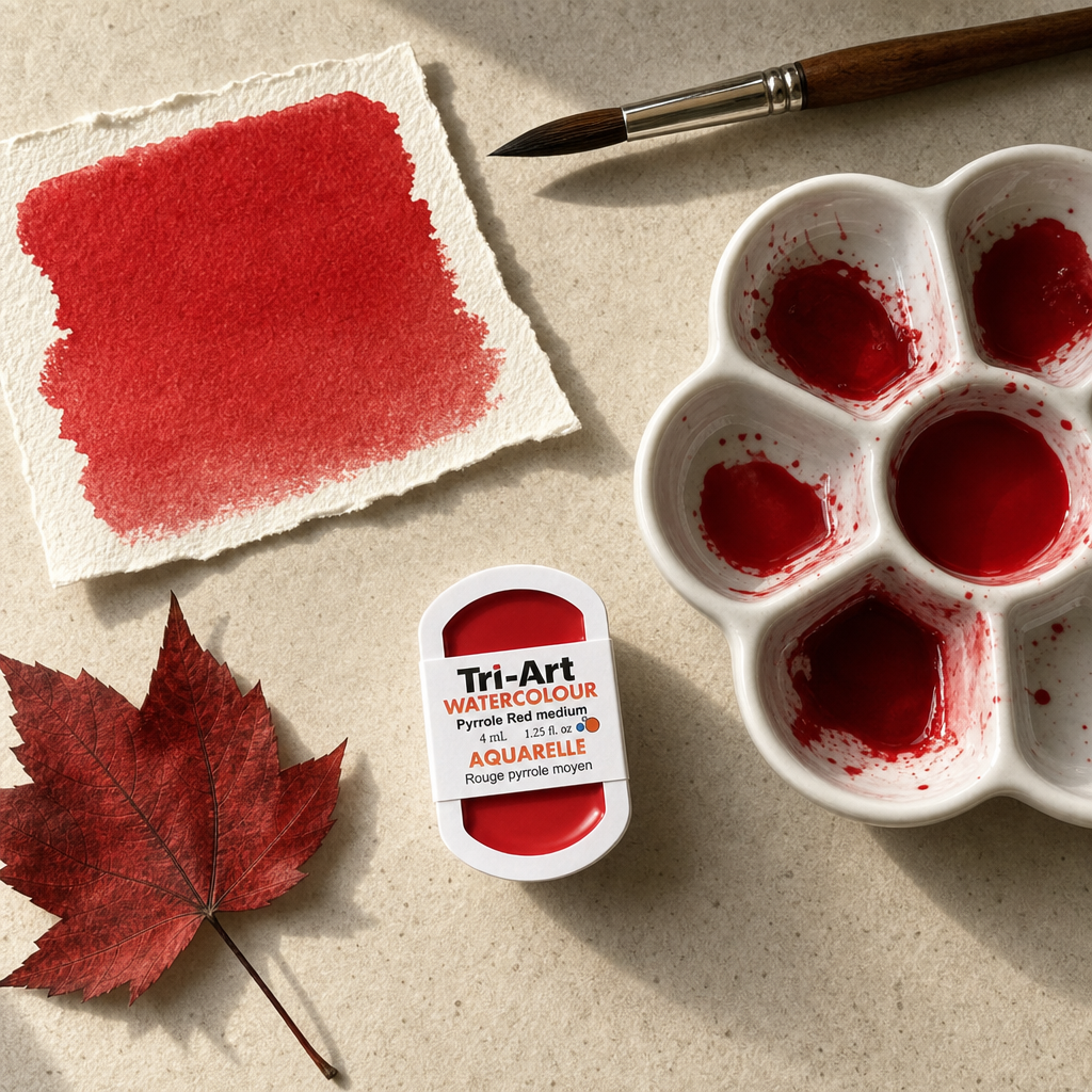 Tri-Art Watercolour pan Pyrrole Red Medium #c11e28 opaque PR 254 Series 2 artist watercolour paint